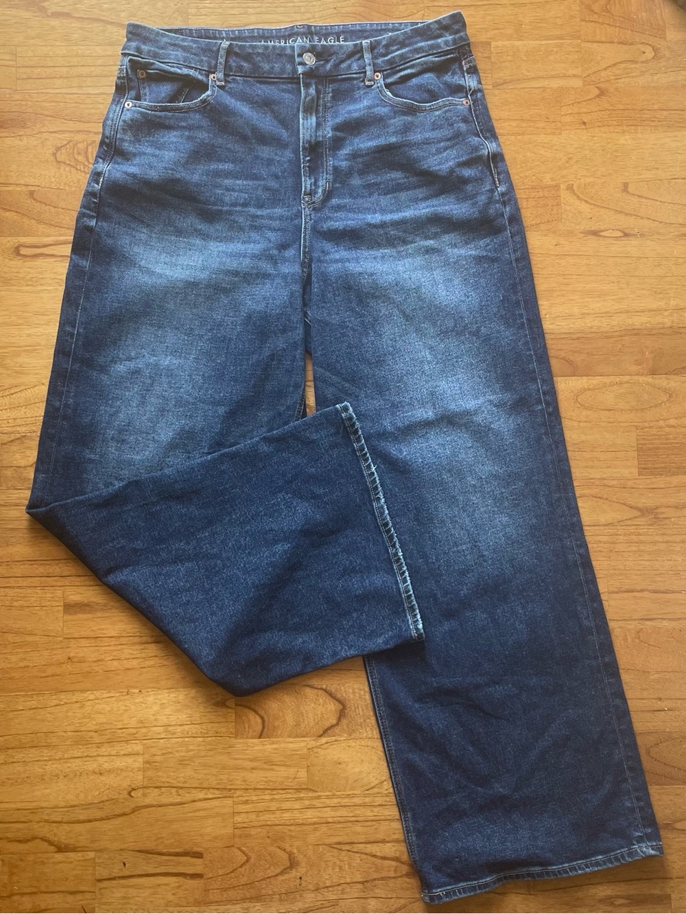 American Eagle Curvy Super High-Rise Baggy Wide-Leg Jeans Women's 16 Dark Blue